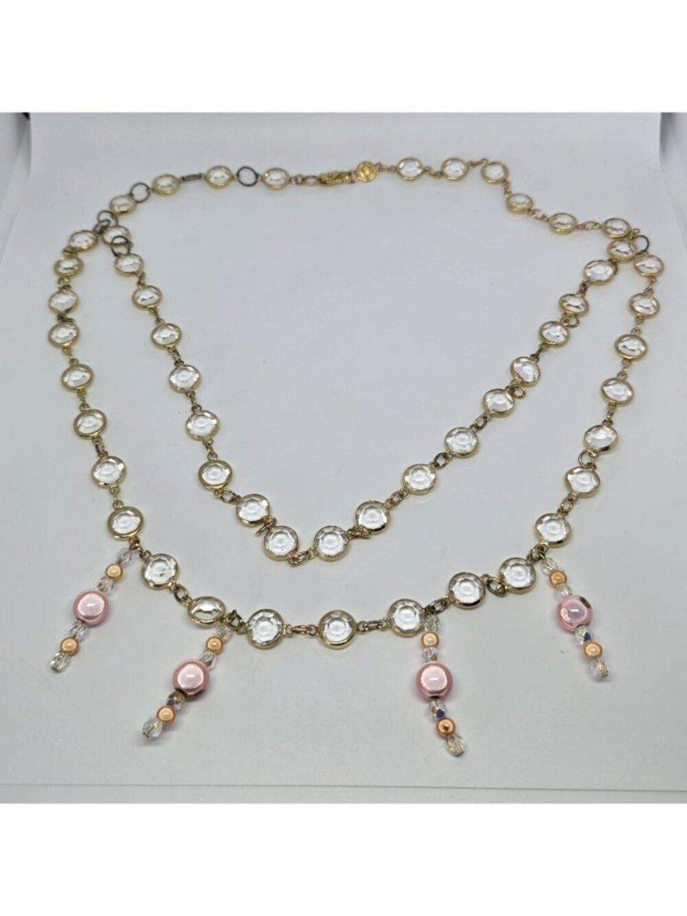 Austrian‎ Crystal Necklace Round Brilliant Cut Station Chain Whimsigoth 1980s